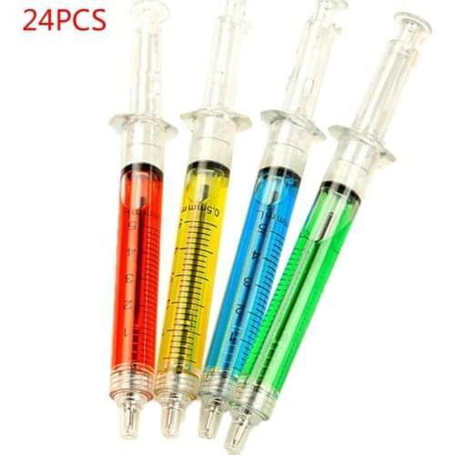 Syringe Pens - (Bulk Pack of 24) Retractable Fun Multi Color Novelty Pen for Nur Dropshipping