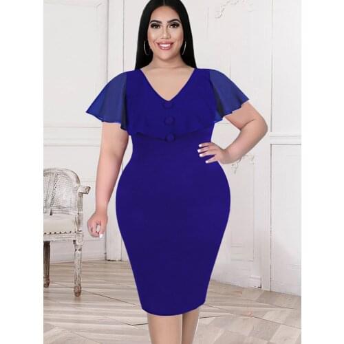 Chiffon Cape Sleeve Bodycon Prom Dress Sexy V Neck Office Lady Work Casual Evening Birthday Party Robe Plus Size 4XL 5XL Summer