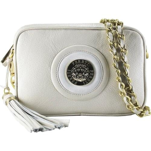 Genuine Leather Real Shoulder Bag Beige Small Golden Chain Bag Tassel Brand Logo