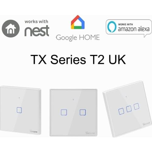 Sonoff T1 T2 UK 1 2 3 Gang Smart WiFi Wall Light Switch RF/APP/Touch Control Timer UK Panel Smart Home Google Nest/Alexa