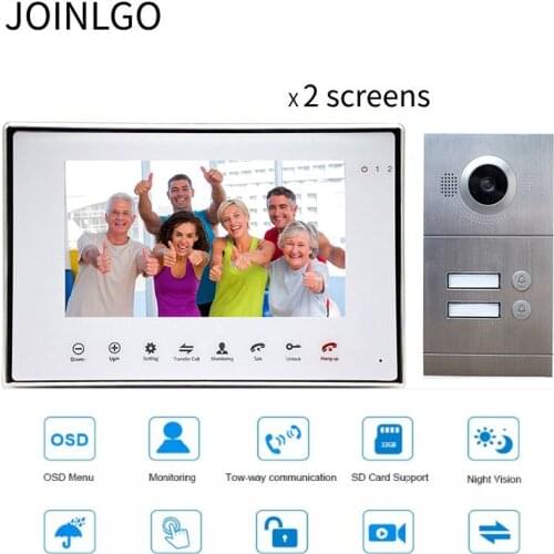 7 inch Recording Monitor Sreen Flushed Mounted 2 wired Video Door Phone Video Intercom For 2 / 3 Apartment Family Metal Doorbell
