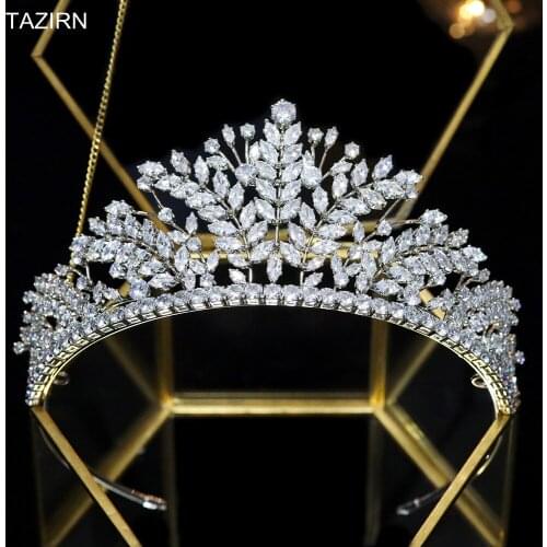 Vintage 5A Zircon Wedding Bridal Tiaras and Crowns for Quinceanera Cubic Zirconia Princess Hair Jewelry CZ Pageant Headpieces