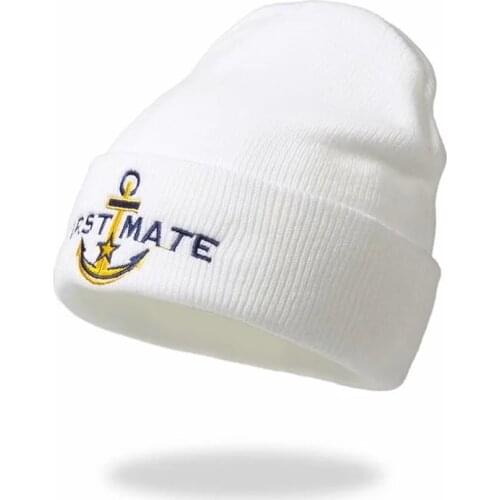 Firstt Mate Knitted Beanies Hats Men Women Skullies Soft Elastic Cap Solid Sport Bonnet Winter Warm Ski Hats Swanowing