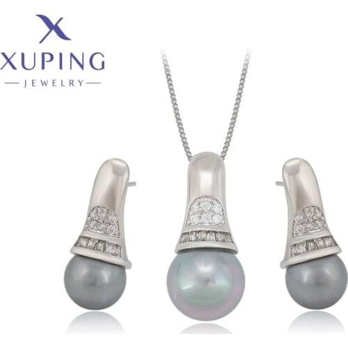 Xuping Fashion Imitation Pearl Pendant Earrings Jewelry Sets with Rhodium Plated for Women 60087