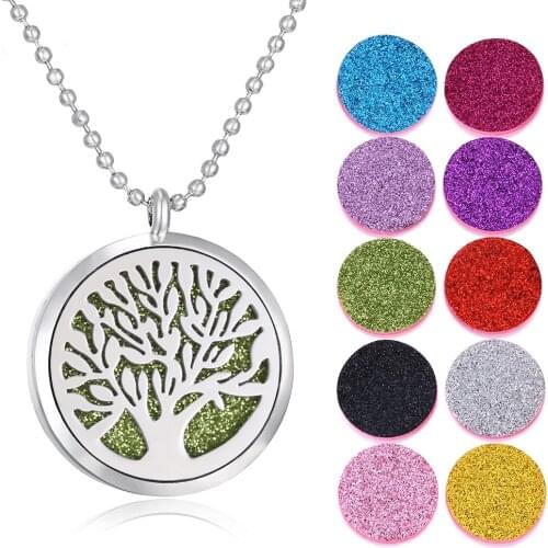 Aromatherapy Jewelry Diffuser Necklace Perfume Aroma Necklace Essential Oil Diffuser Tree of Life Pendant with 10pcs Shiny Pads