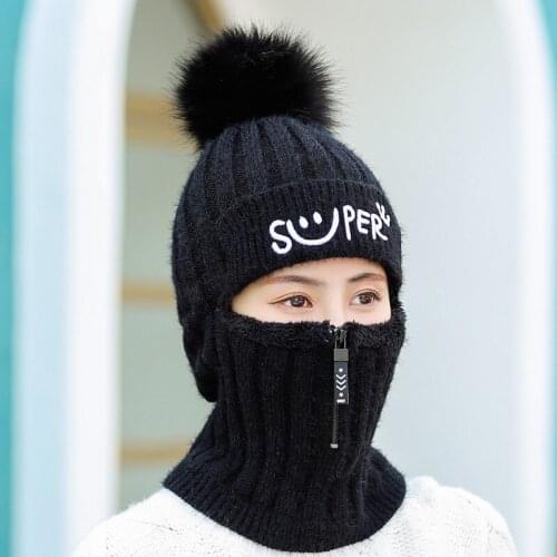 Knitted Hat Wool Hat Ski Suit Women Hat Windproof Winter Outdoor Knit Warm Thick Conjoined Shawl Collar Warm Hat gift