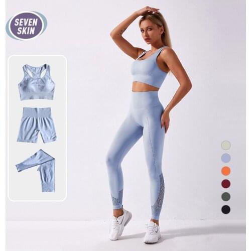 SEVEN SKIN Gym Fitness Women Yoga Sets Seamless Cloth Yoga Suit High Waist Leggings+Sport Bra Crop Top Workout Shorts Sportswear