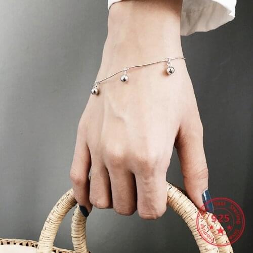 Delicate Wholesale Japan Korea Style 925 Sterling Silver Fashion Cute Bell Charms Snake Chain Bracelets Women Jewelry