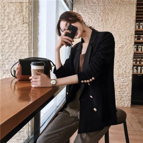 New Autumn Winter Blazer Feminino Elegant Double Breasted Women Long Coat Slim Fit Office Lady Work Wear LX2172