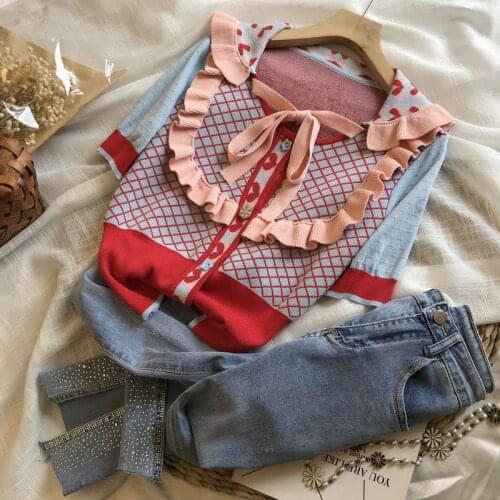 Sweet fungus edge knitted cardigan womens 2021 summer new rhombic jacquard V-neck hollow out short sleeve thin coat