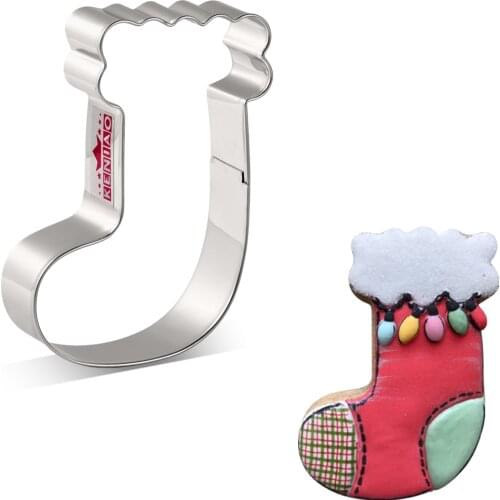 KENIAO Stocking Cookie Cutter For Christmas Party - 9.3 x 7 CM - Biscuit Fondant Bread Cutter - Stainless Steel