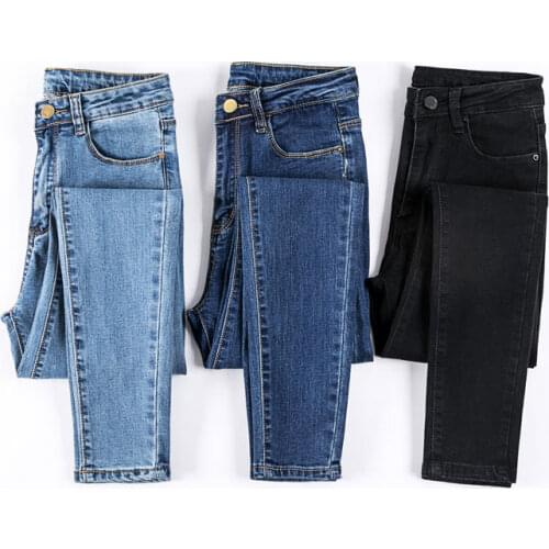 Winter plus size jeans Fashion Leggings Blue Woman Mid Waist Women mid Elastic Spring Length Pants Skinny pencil Jeans 400D