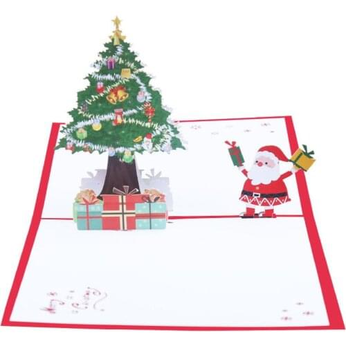 10pcs Handmade Kirigami Origami Christmas tree Santa Claus 3D Pop UP Greeting Invitation Card For Wedding Birthday Party Gift