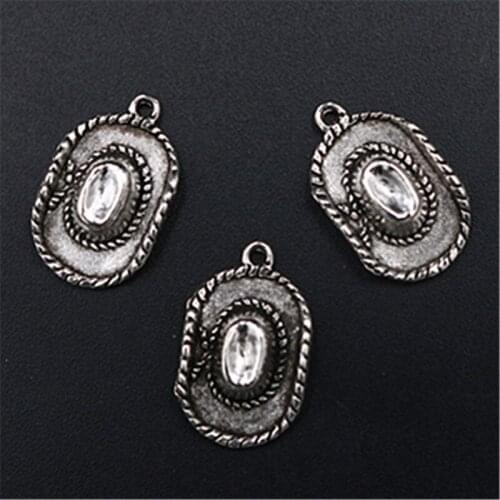 10pcs Silver Color 3D Metal West Cowboy Hat Pendants Vintage Necklace Bracelet DIY Handmade Jewelry Findings 22*15mm