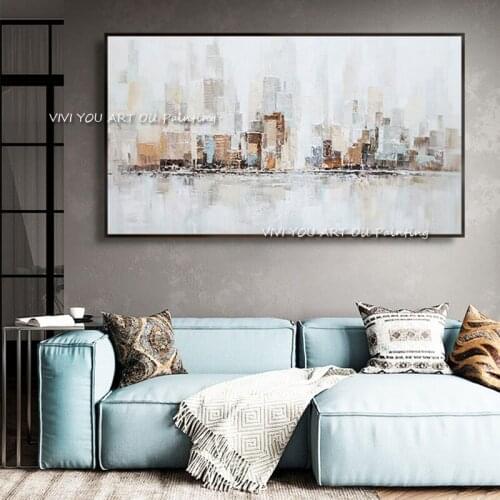 Large Size 100% Handpainted Abstract City Oil Paintings On Canvas Landscape Modern Wall Pictures Home Decoration No Framed