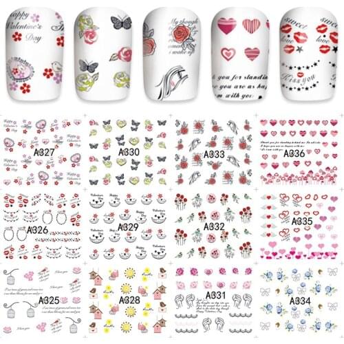 2018 12 sheet Fashion Water Transfer Nail Art Decals Stickers heart design tips Nail Sticker Decorations DIY A325-336