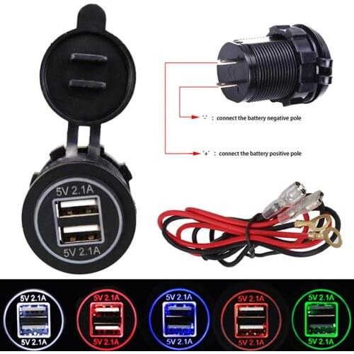 5V 2.1A Dual USB Ports LED Display Car Motorcycle Phone Charger Socket Adapter