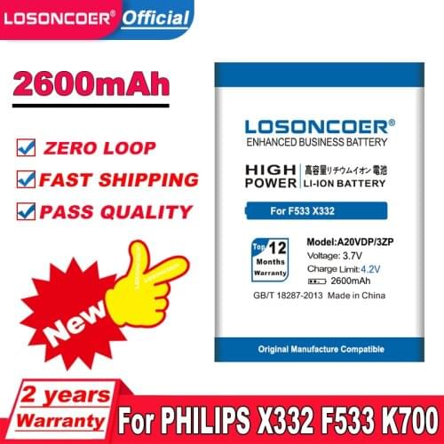 LOSONCOER 1400mAh A20VDP/3ZP Lithium-ion Polymer Battery for Philips F533 X332 CTF533 CTX332 Battery