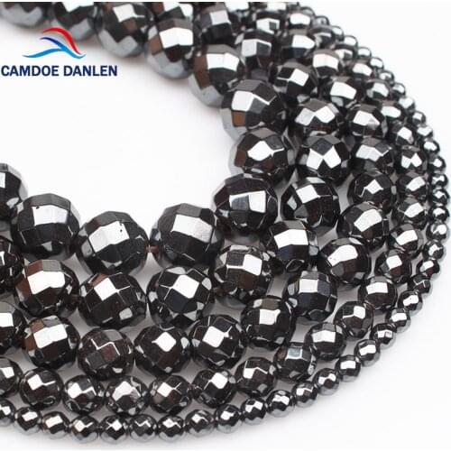 CAMDOE DANLEN 2017 Natural Stone Black Hematite Faceted Beads Ball 4 6 8 10 12 MM Diy Beads For Jewelry Bracelet Necklace Making