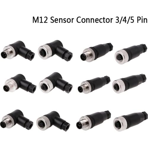 M12 Sensor Connector Waterproof Male&female Plug Screw Threaded Coupling 3/4/5 Pin