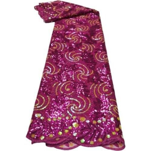 Fuchsia Luxury Champagne Gold Sequins Lace Fabric New Fashion African French Tulle Mesh Fabrics Nigerian Net Lace for Wedding