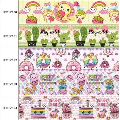 HSDCraft 25mm 38mm 75mm Animal Strawberry Food Printed Grosgrain Ribbon Party Decoration 10 Yards DIY Bow Bag Material Handmade