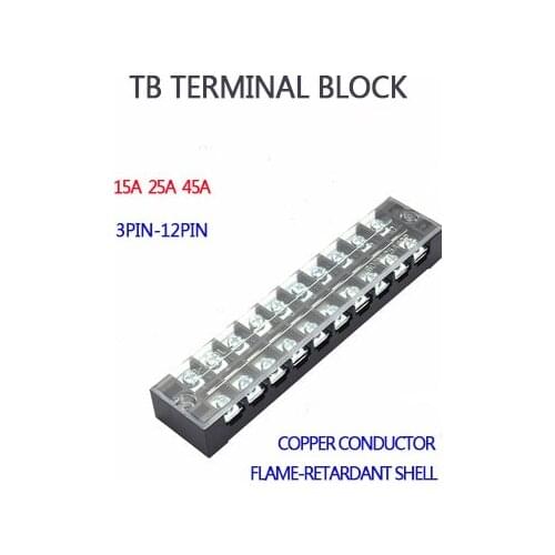 1Pcs Dual Row Barrier Screw Terminal Block Strip Wire Connector 600V 15A 3/4/6/8/10/12 Positions Optional