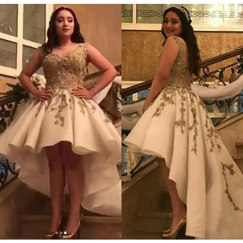 High Low Cocktail Dresses V Neck Lace Appliques Beaded Sequins Formal Evening Gowns A Line Arabic Prom Dress Party Wear