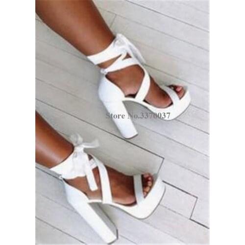 Linamong Fashion Open Toe Suede Leather High Platform Chunky Heel Sandals Lace-up Ankle Strap High Heel Sandals Dress Shoes