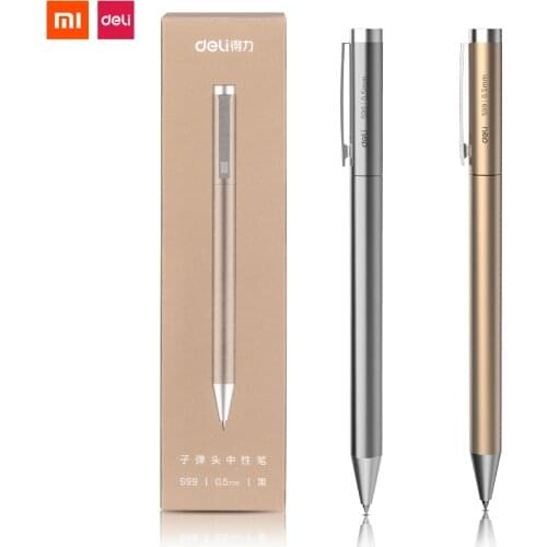 Xiaomi Deli Metal Retractable Gel Pen 0.5mm Fine Point Pens Black Ink Refill Smooth Writing For Office And School Stationery