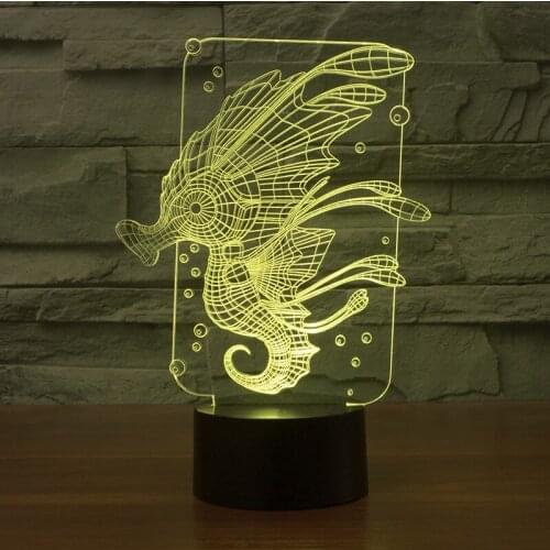 Hippocampus 3d Nightlight Remote Touch switch Wholesale Desk Lamp Acrylic Vision Stereo Table Lamp For Bedroom