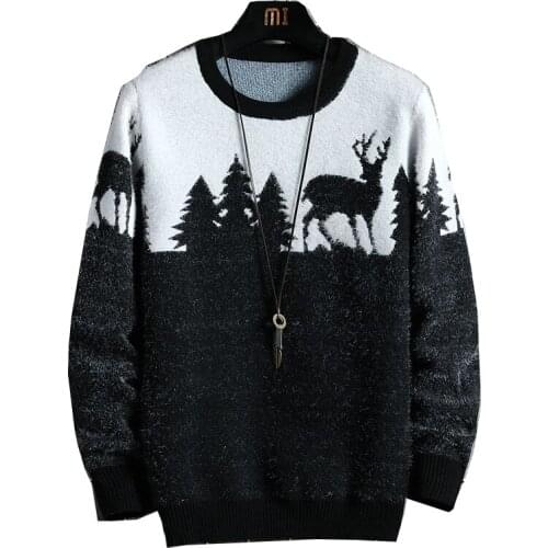 Ns sweaterMens Japanese New Fall Winter Casual Christmas Pullover Retro Black Slim Fit Me