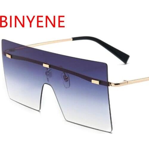 Square Fashion Frameless Oversized Sunglasses Designer Women Metal Big Shades Gray Gradient Sun Glasses UV400 Oculos