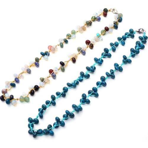 1PC Natural Crystal Quartz Stone Agates Onyx Spectrolite Hand-woven Colorful Choker Torque Energy Beaded Necklace Collar Free