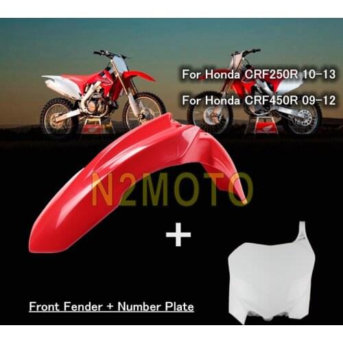 Motocross Front Fender Mudguards & White Plastic Front Number Plate Name Plate Blank Board For Honda CRF250R 10-13 CRF450R 09-12