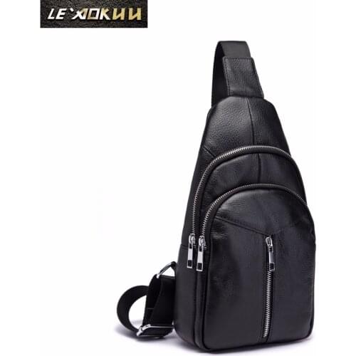 Men Leather Casual Fashion 8" Tablet Crossbody Triangle Chest Sling Bag Design Travel One Shoulder Bag Backpack Daypack Male 150