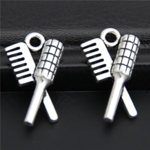 15pcs Silver Color Hair Comb And Brush Charms Stylist Pendant DIY Jewelry Findings A2862