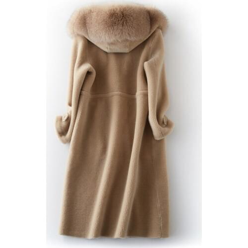 Luxury Autumn Jacket Winter Women Warm Thick Sheep Shearing Coats Real Fox Fur Collar Hooded Parkas BF242029 MF592