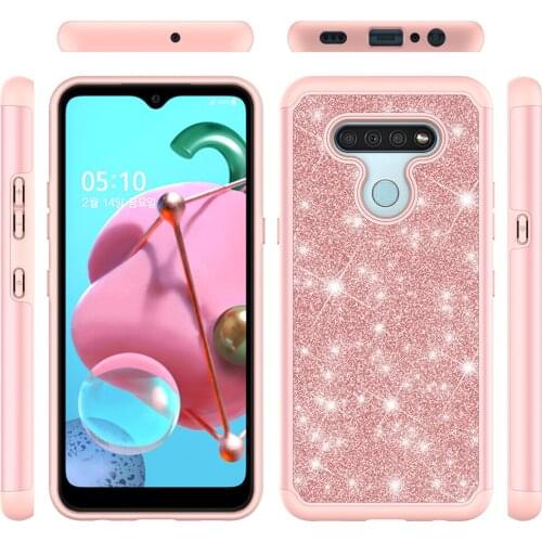 Luxury Case for LG K51 LMK500UM K 51 PC Bumper + Silione Plate Glitter Shiny Shockproof Back Protective Phone Cover