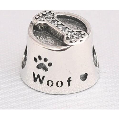 Authentic S925 Bead DIY Jewelry Dog Bowl Woof Charm fit Lady Bracelet Bangle Girl Gift