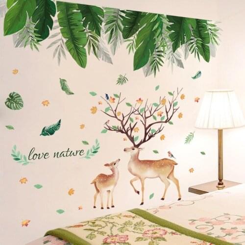 Nordic Green Plants Deer Wall Stickers Home Decor for Living Room Teen Girls Bedroom Decor Art Wall Decals room decor Removable