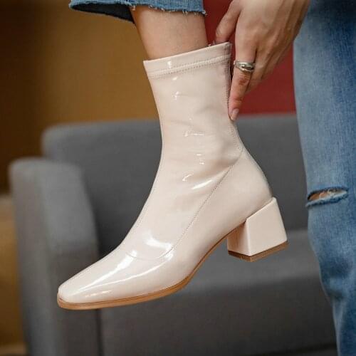 SKLFGXZY Autumn winter boots Genuine leather Women boots Chelsea boots fashion Stretch ankle boots Womens shoes