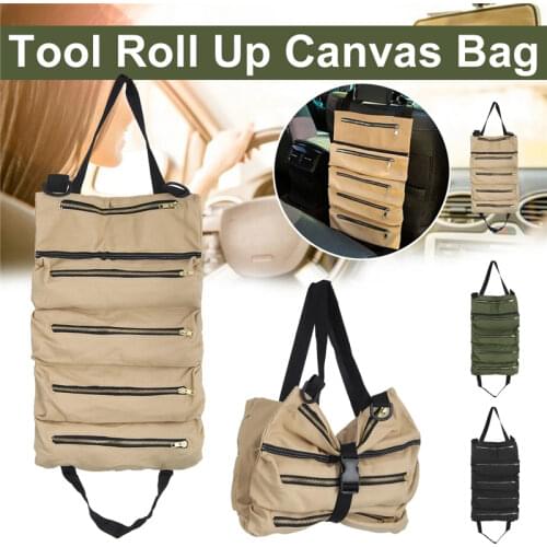 Car Seat Back Tool Bag Organizer Roll Up Canvas Pouch Tools Carrier Storage Bag Hanging Tool Zipper Carrier Tote