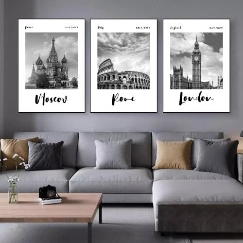 World Famous Architectural Canvas Painting Black and White Art Poster Wall Print Pictures Modern for Living Room Home Decoration