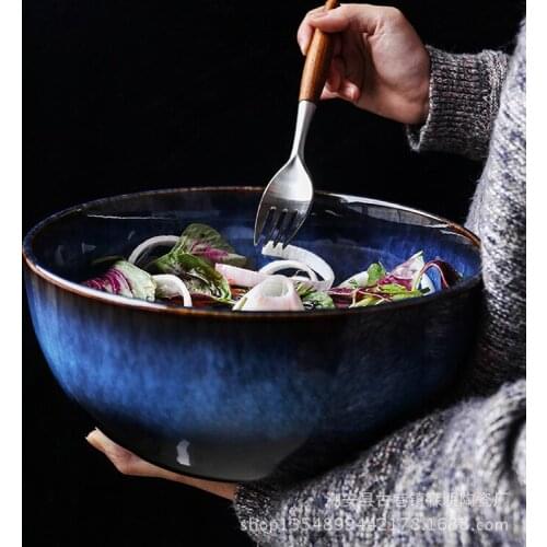 Japanese retro kiln turned ceramic household fruit salad bowl 9 inch big soup bowl large noodle bowl restaurant dinner bowl