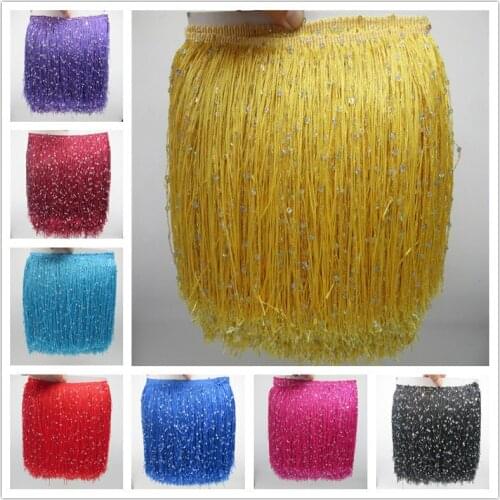 YY-tesco 10 Meters 20cm Wide Lace Fringe Trim Tassel Fringe Trimming For DIY Latin Dress Stage Clothes Accessories Lace Ribbon