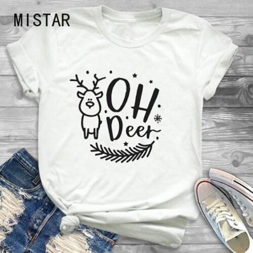 Women Holiday Deer Letter Funny New Year Print Merry Christmas Female T-shirts Graphic Tee Women Cute Cartoon Top T-Shirt