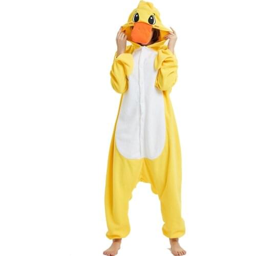 Unisex Duck Kigurumis Women Onesies Adult Winter Pajama Funny Jumpsuit Polar Fleece Animal Cartoon Overalls Halloween Suit