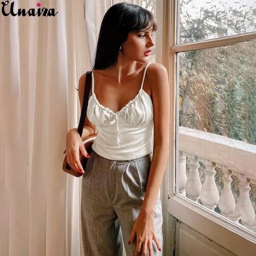Unaiza Womens Vest New Style Girl Solid Color Sling V-neck Halterless Slimming Sexy Small Vest Female Sleeveless Shirring Vest