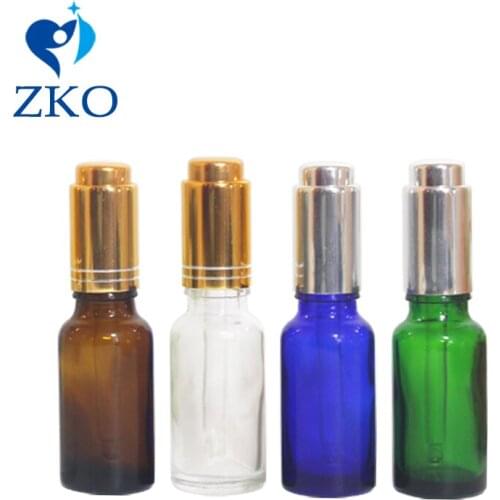 1pcs 5ml/10ml/15ml/20ml/30ml/50ml Golden Silver Pressure Dropper Empty Travel Reusable Essential Oil Glass Vials Free Shipping